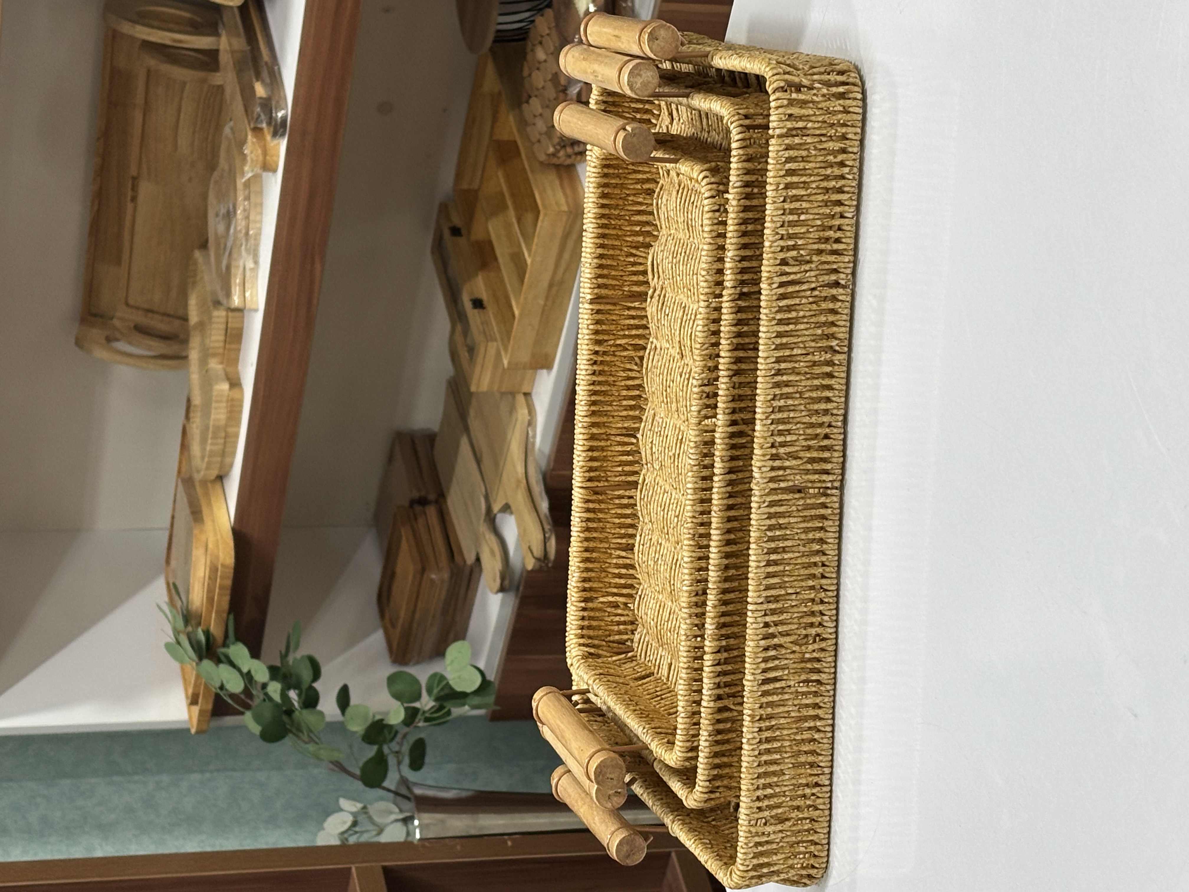 سینی حصیری مستطیل دسته بامبو